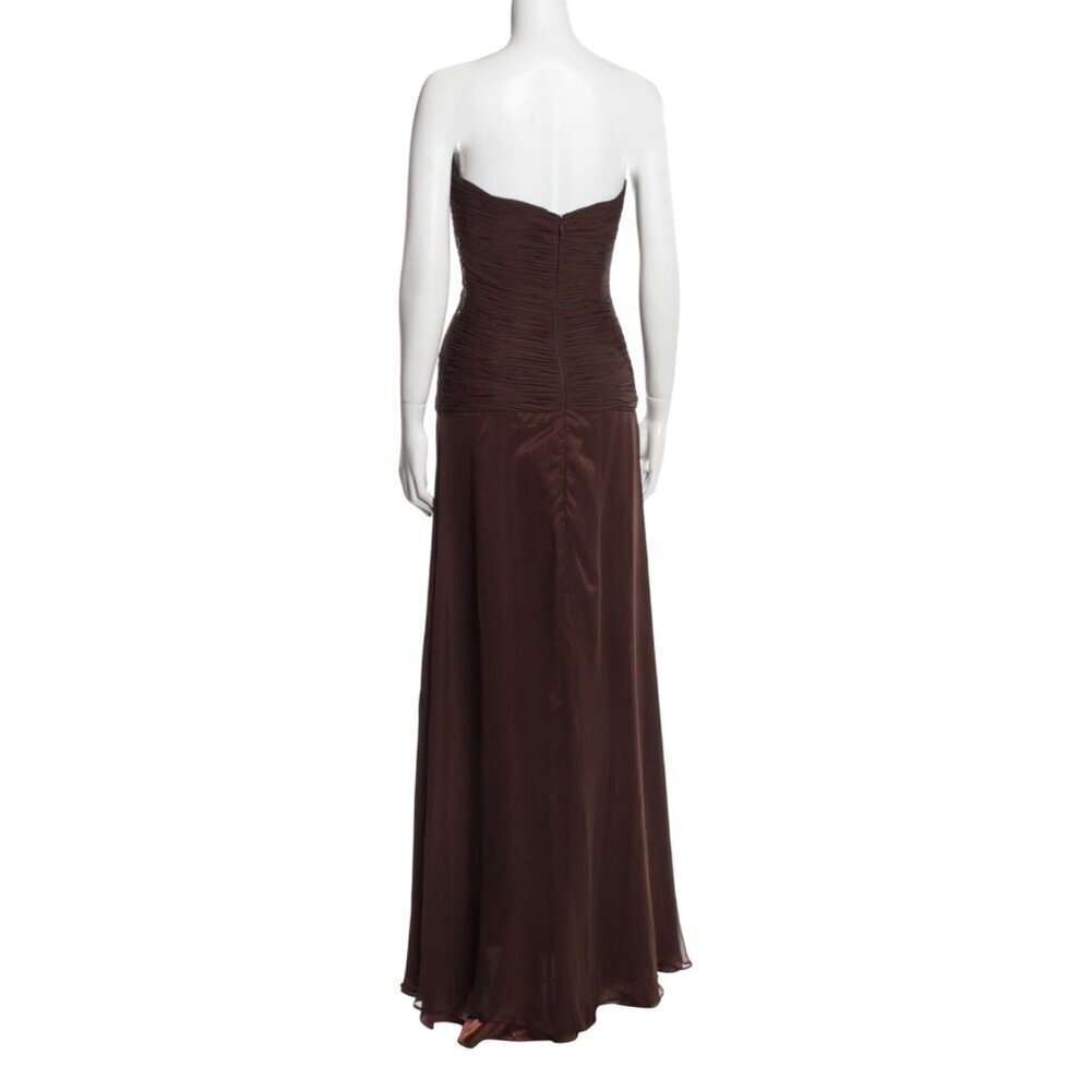 Jovani New York Strapless Beaded Ruched Chiffon Evening Gown 16 Chocolate Brown - Picture 2 of 6